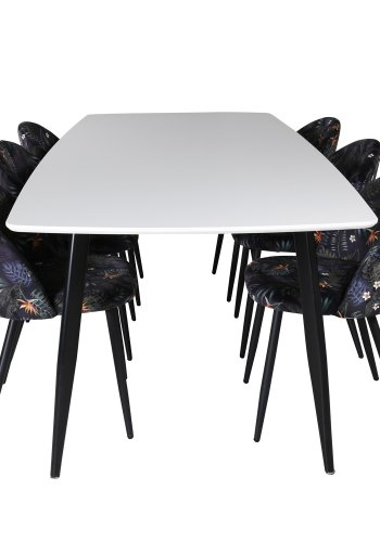 VENTURE DESIGN Velvet spisebordsstol - multifarvet blomster polyester og sort metal