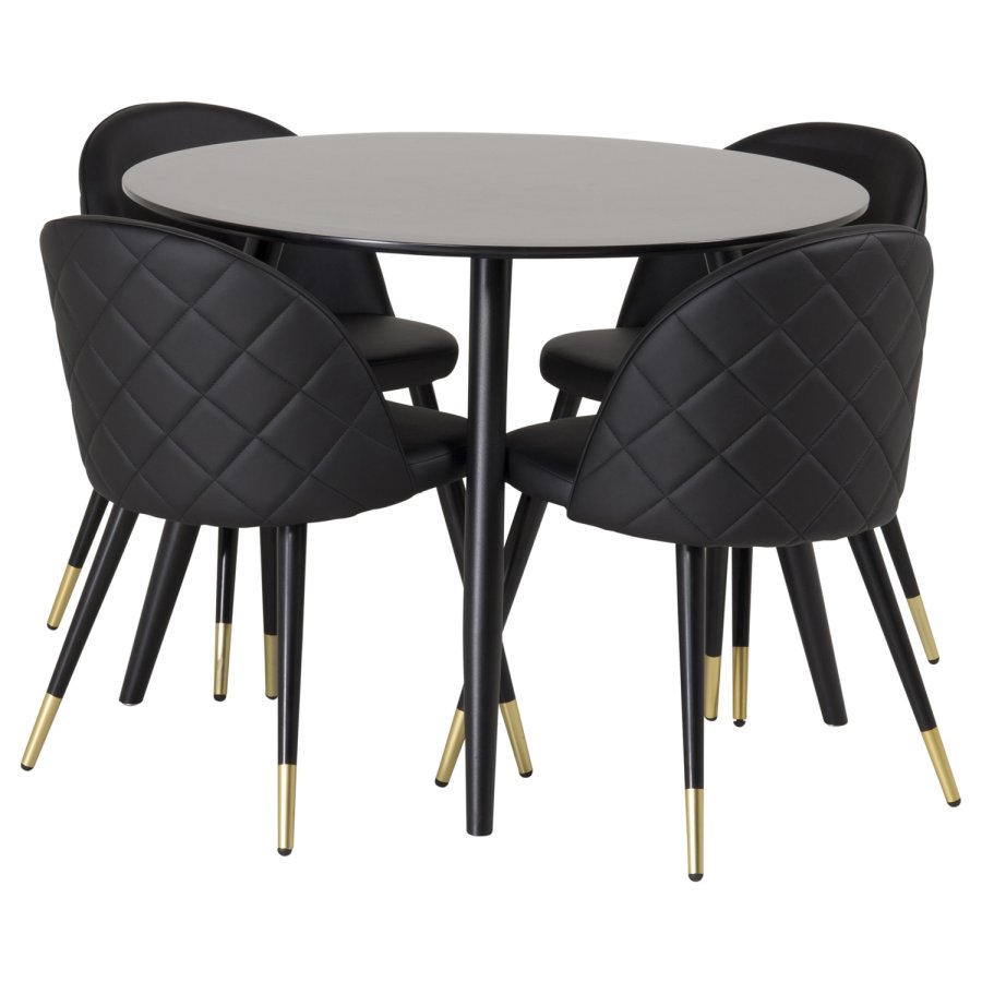 VENTURE DESIGN Velvet spisebordsstol, m. armln - sort PU og sort metal