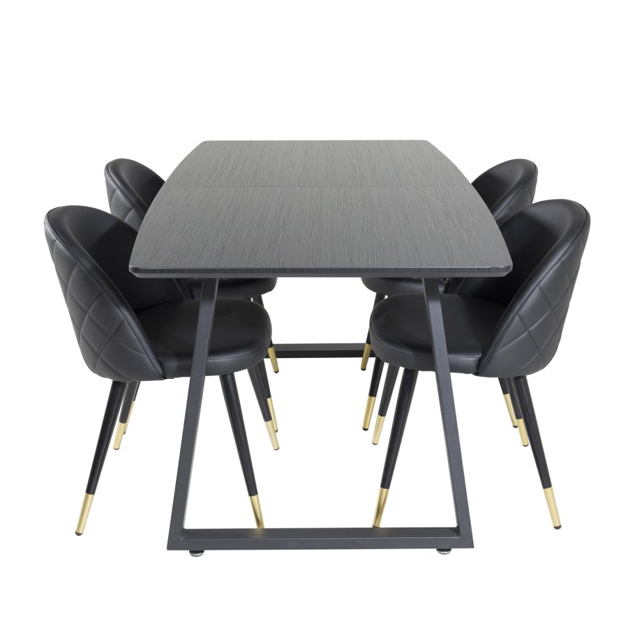 VENTURE DESIGN Velvet spisebordsstol, m. armln - sort PU og sort metal