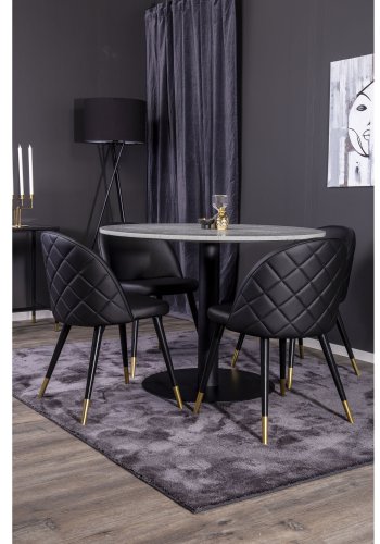 VENTURE DESIGN Velvet spisebordsstol, m. armln - sort PU og sort metal