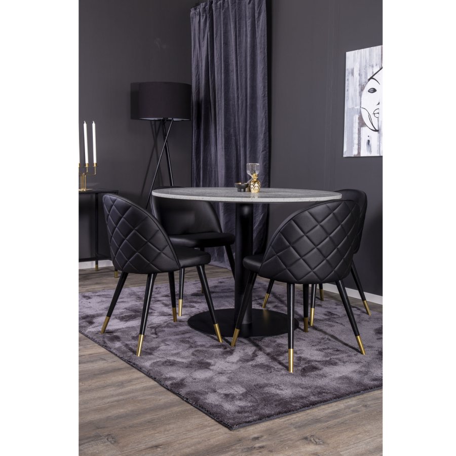 VENTURE DESIGN Velvet spisebordsstol, m. armln - sort PU og sort metal