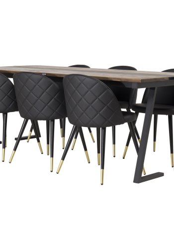 VENTURE DESIGN Velvet spisebordsstol, m. armln - sort PU og sort metal