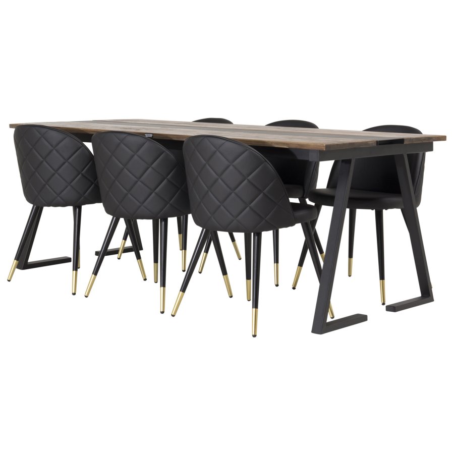 VENTURE DESIGN Velvet spisebordsstol, m. armln - sort PU og sort metal