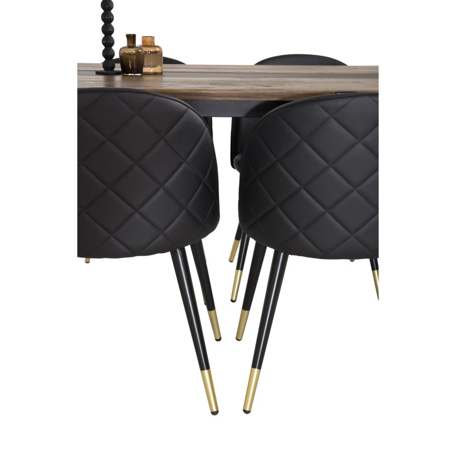 VENTURE DESIGN Velvet spisebordsstol, m. armln - sort PU og sort metal