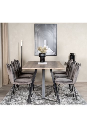 VENTURE DESIGN Marina spisebord - gr papir MDF og sort metal (180x90)