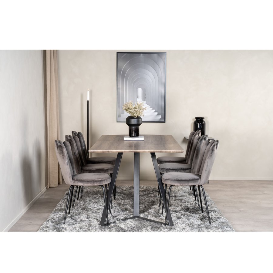 VENTURE DESIGN Marina spisebord - gr papir MDF og sort metal (180x90)