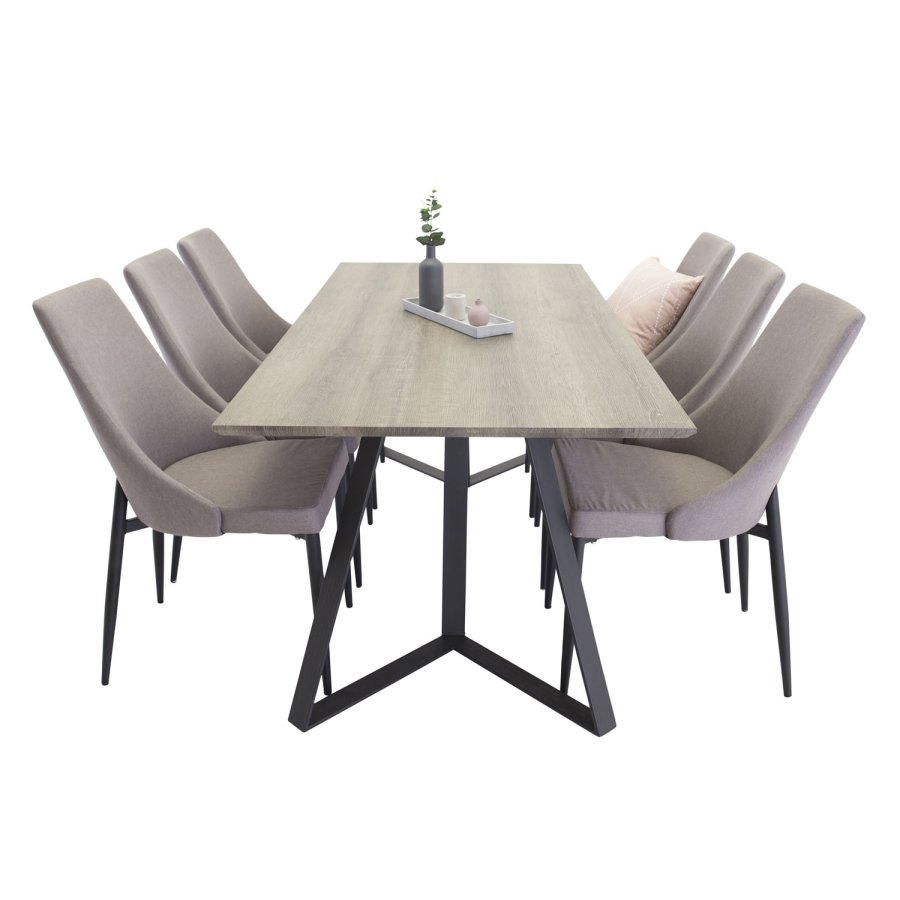 VENTURE DESIGN Marina spisebord - gr papir MDF og sort metal (180x90)