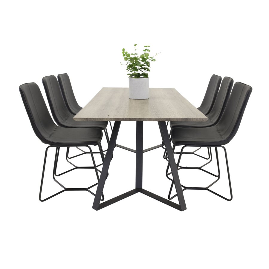 VENTURE DESIGN Marina spisebord - gr papir MDF og sort metal (180x90)