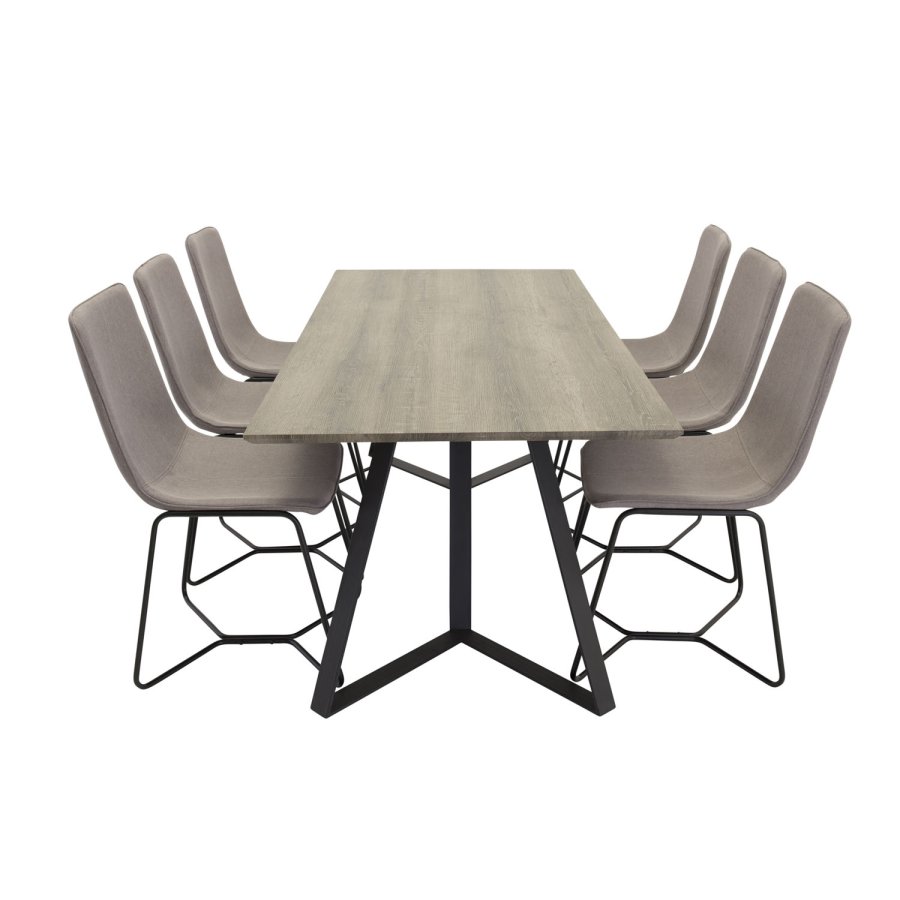 VENTURE DESIGN Marina spisebord - gr papir MDF og sort metal (180x90)