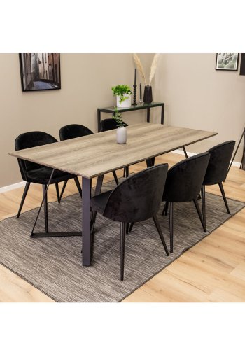 VENTURE DESIGN Marina spisebord - gr papir MDF og sort metal (180x90)