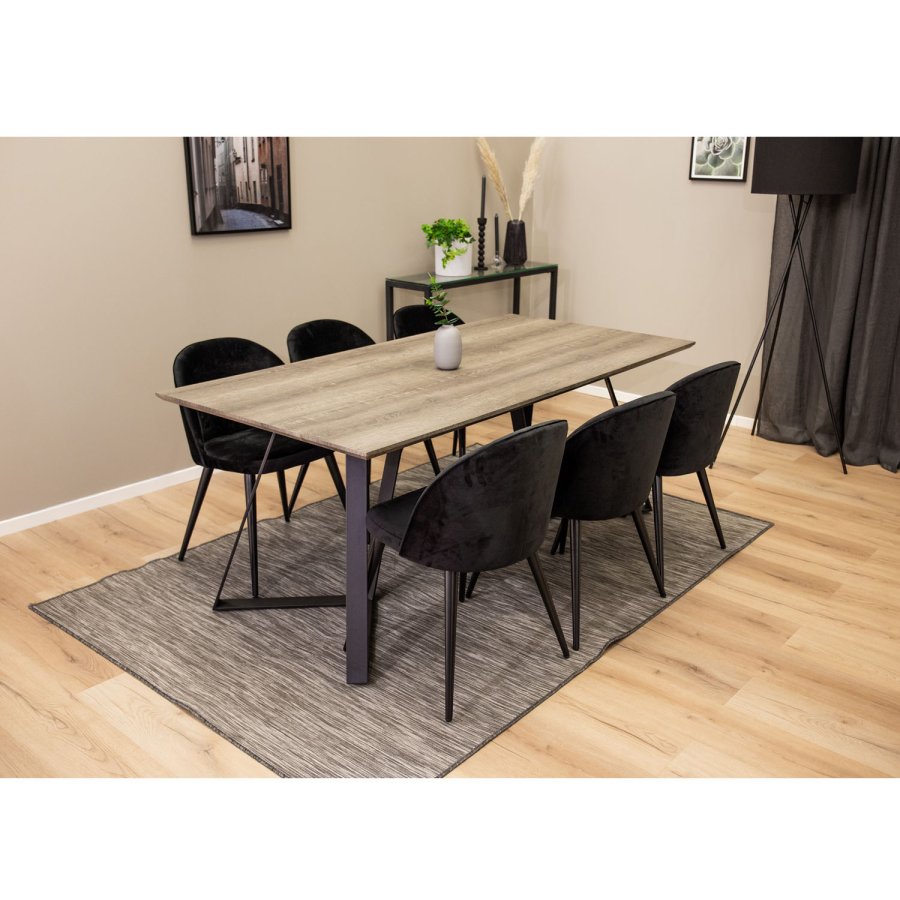 VENTURE DESIGN Marina spisebord - gr papir MDF og sort metal (180x90)