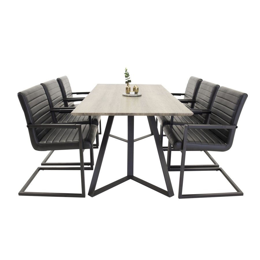 VENTURE DESIGN Marina spisebord - gr papir MDF og sort metal (180x90)