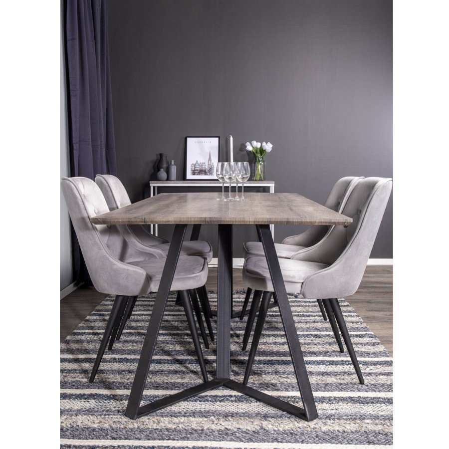 VENTURE DESIGN Marina spisebord - gr papir MDF og sort metal (180x90)