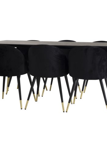 VENTURE DESIGN Velvet spisebordsstol, m. armln - sort velour og sort metal