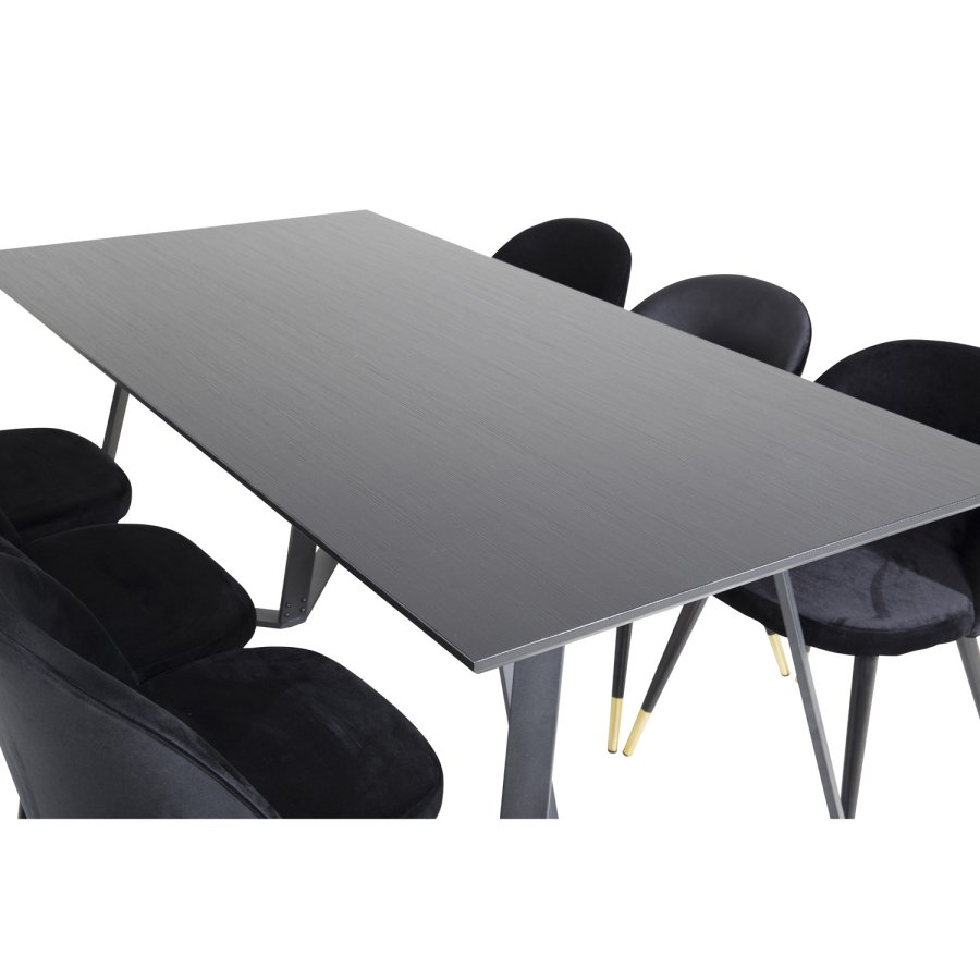 VENTURE DESIGN Velvet spisebordsstol, m. armln - sort velour og sort metal