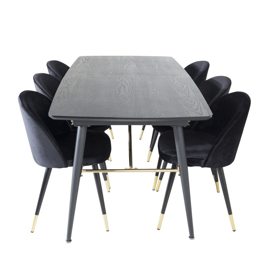 VENTURE DESIGN Velvet spisebordsstol, m. armln - sort velour og sort metal