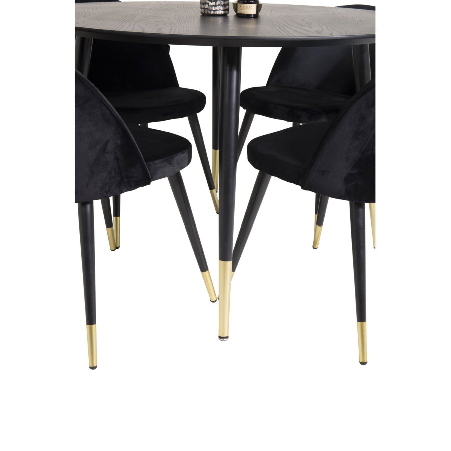 VENTURE DESIGN Velvet spisebordsstol, m. armln - sort velour og sort metal