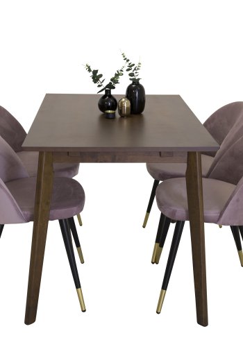 VENTURE DESIGN Velvet spisebordsstol, m. armln - gammelrosa velour og metal