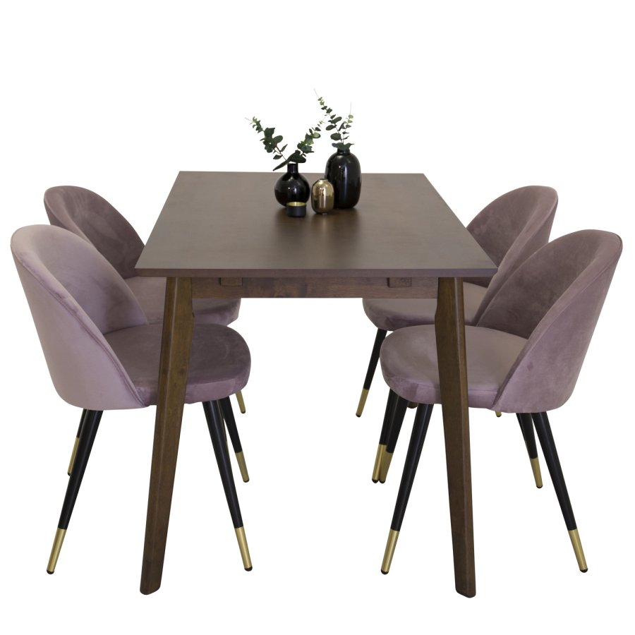 VENTURE DESIGN Velvet spisebordsstol, m. armln - gammelrosa velour og metal