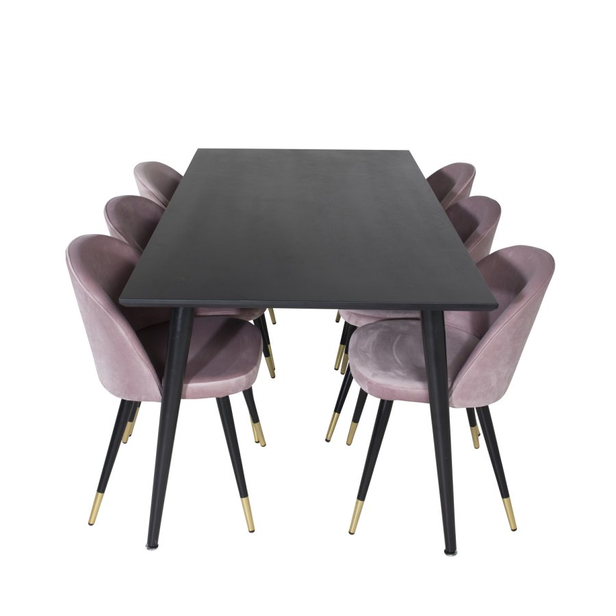 VENTURE DESIGN Velvet spisebordsstol, m. armln - gammelrosa velour og metal