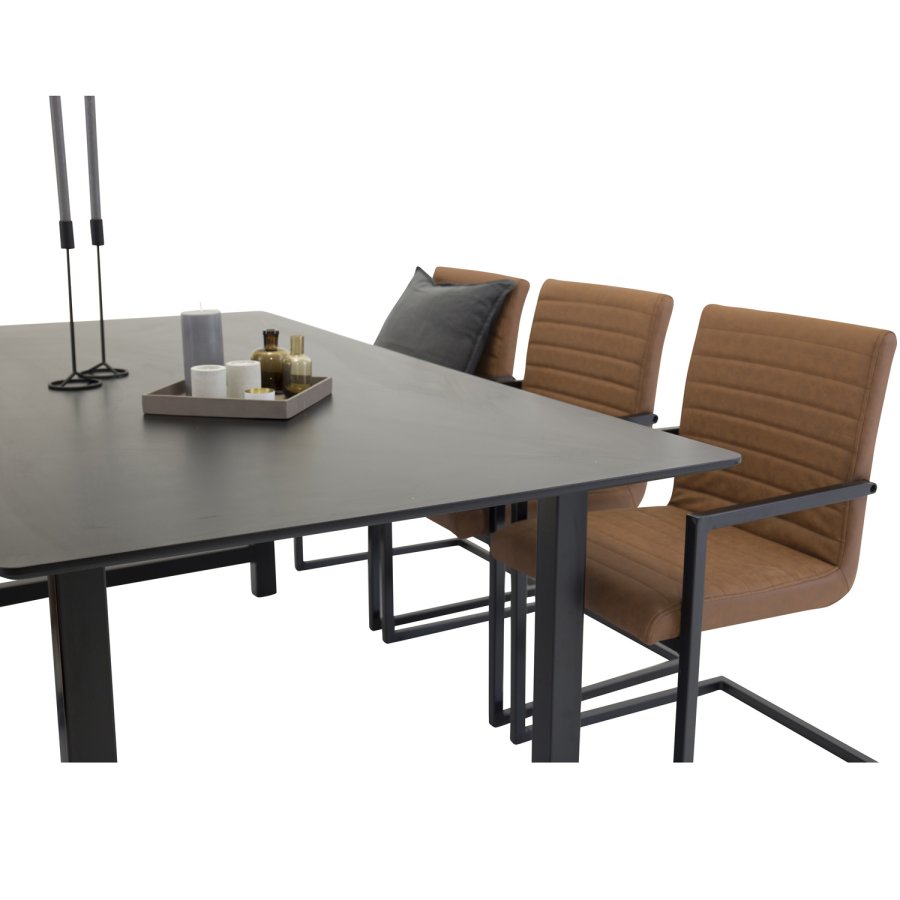 VENTURE DESIGN Art spisebordsstol, m. armln - brun PU og sort metal