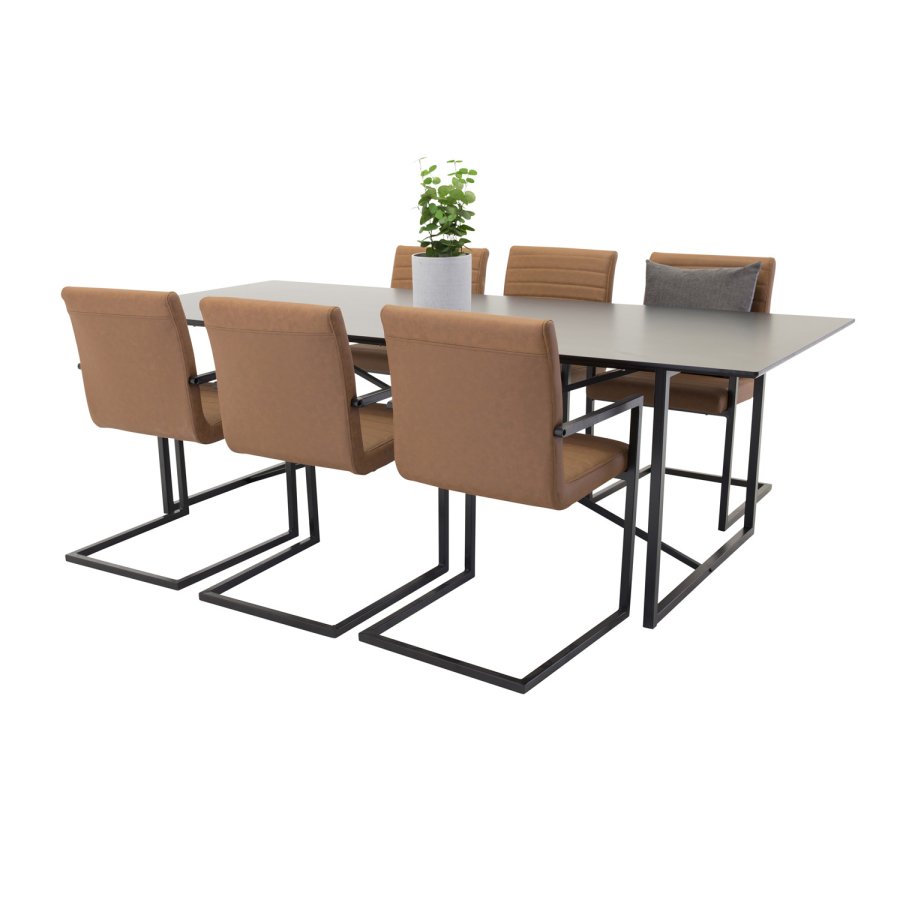 VENTURE DESIGN Art spisebordsstol, m. armln - brun PU og sort metal