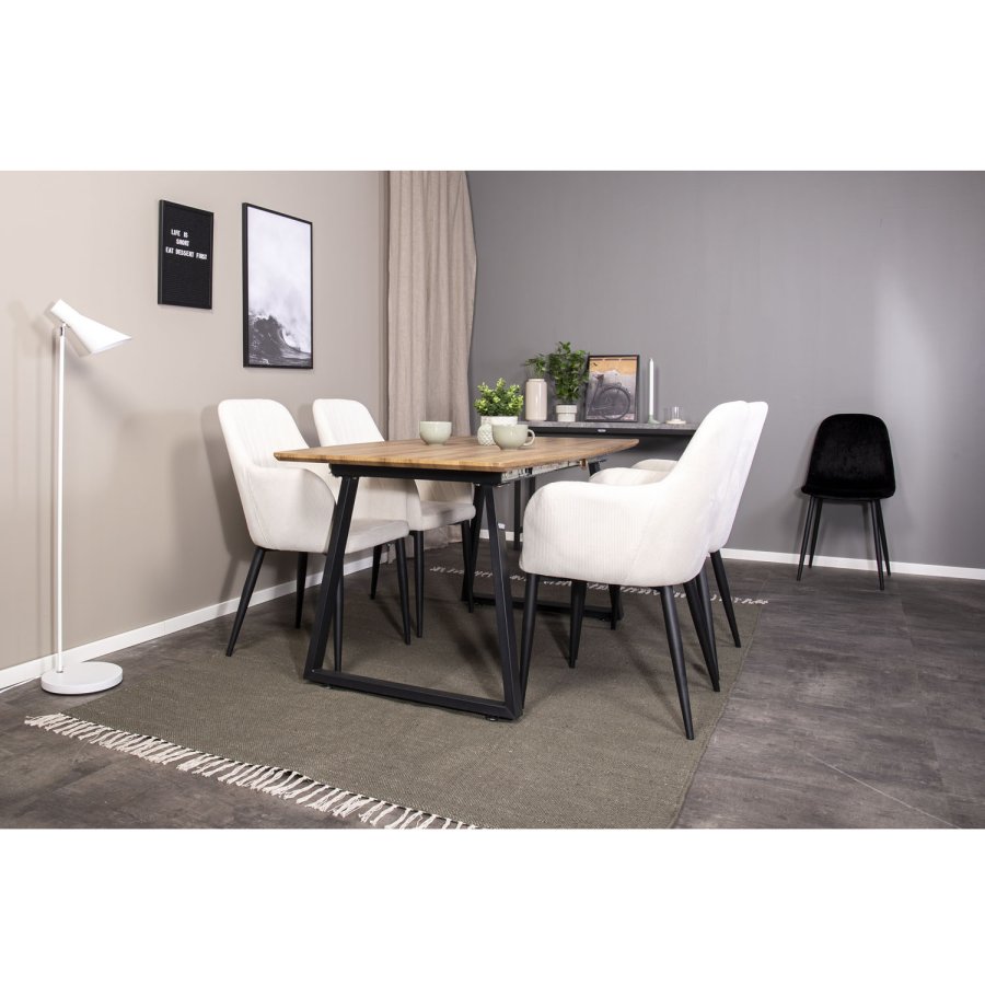 VENTURE DESIGN Inca spisebord, m. udtrk - papir MDF og sort metal (160x85)