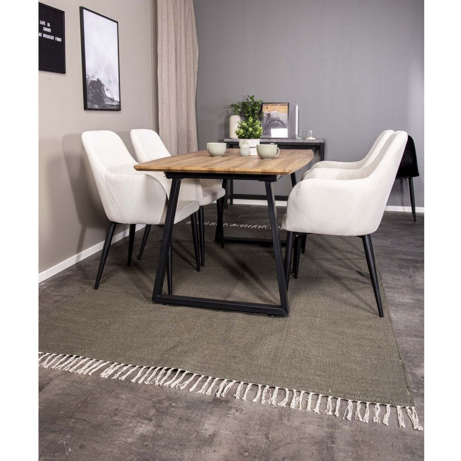 VENTURE DESIGN Inca spisebord, m. udtrk - papir MDF og sort metal (160x85)