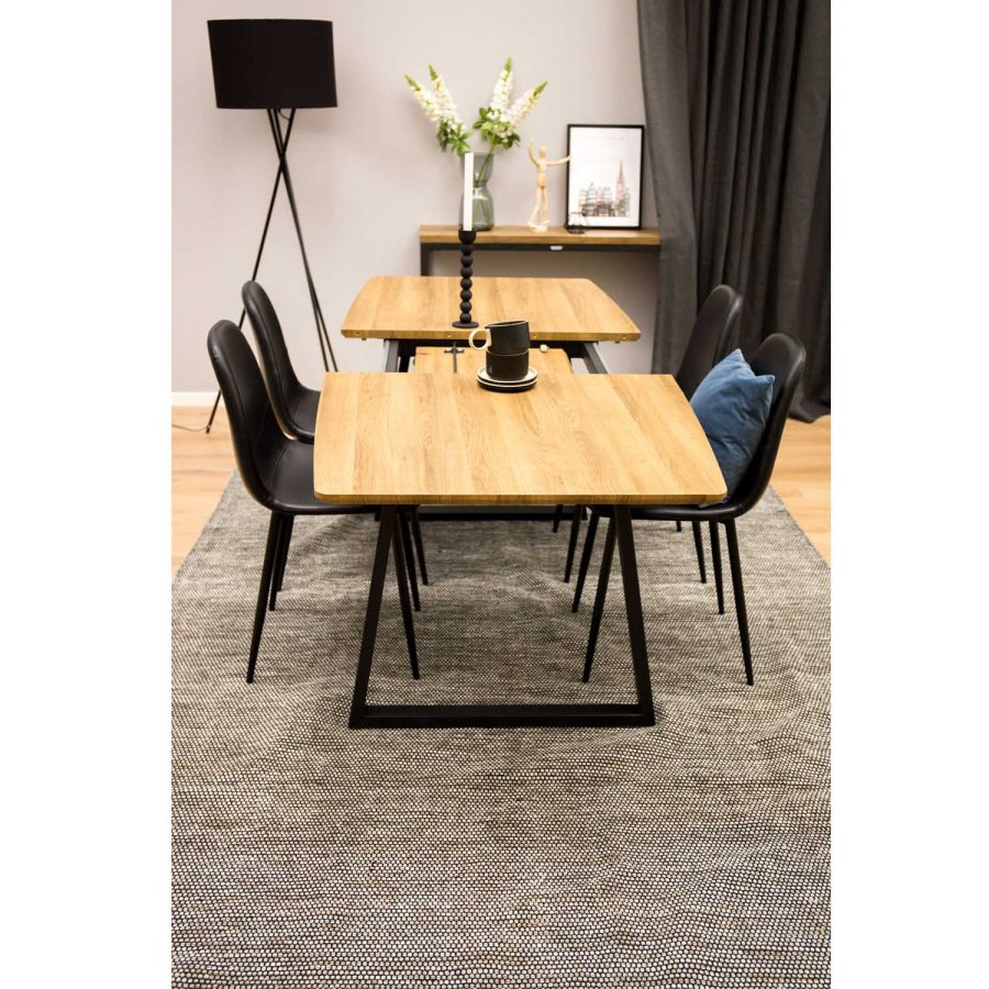 VENTURE DESIGN Inca spisebord, m. udtrk - papir MDF og sort metal (160x85)