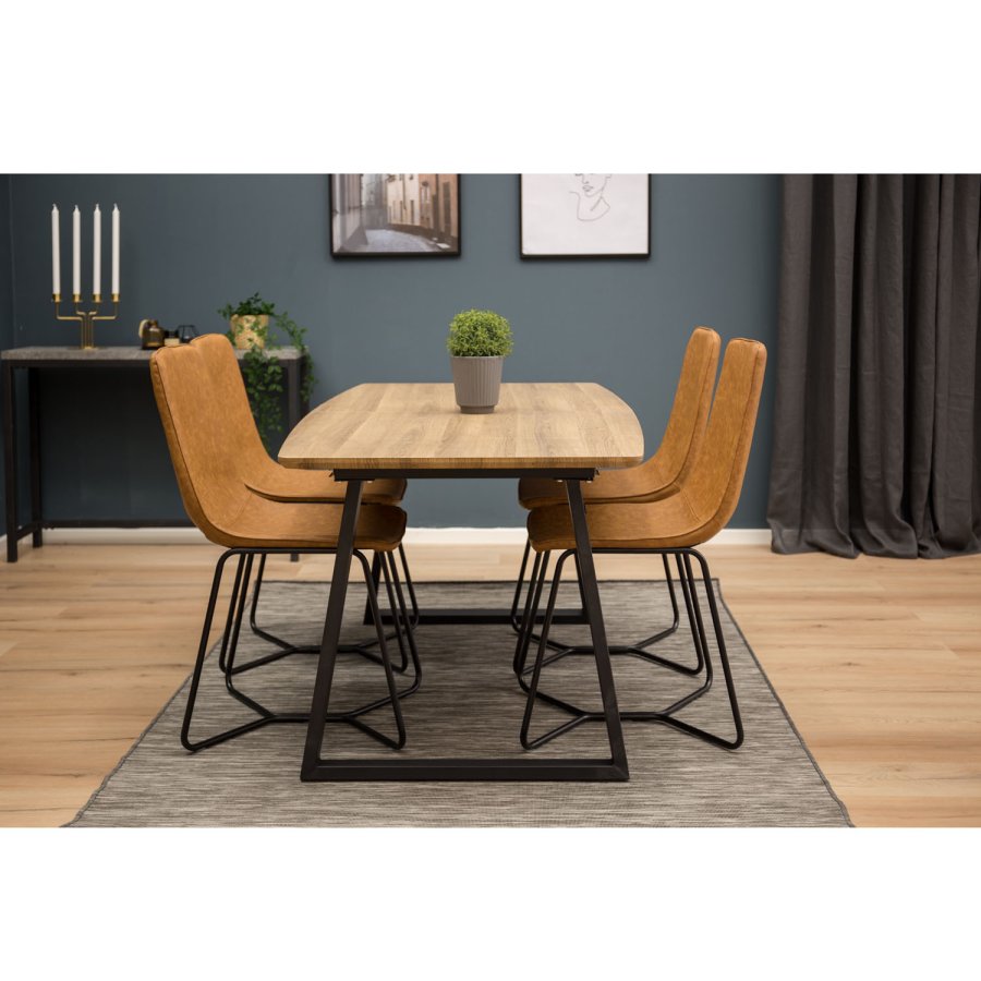 VENTURE DESIGN Inca spisebord, m. udtrk - papir MDF og sort metal (160x85)