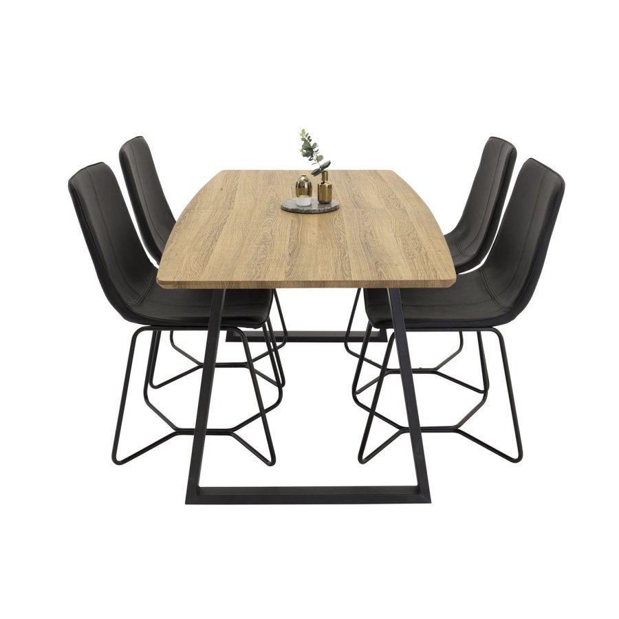 VENTURE DESIGN Inca spisebord, m. udtrk - papir MDF og sort metal (160x85)