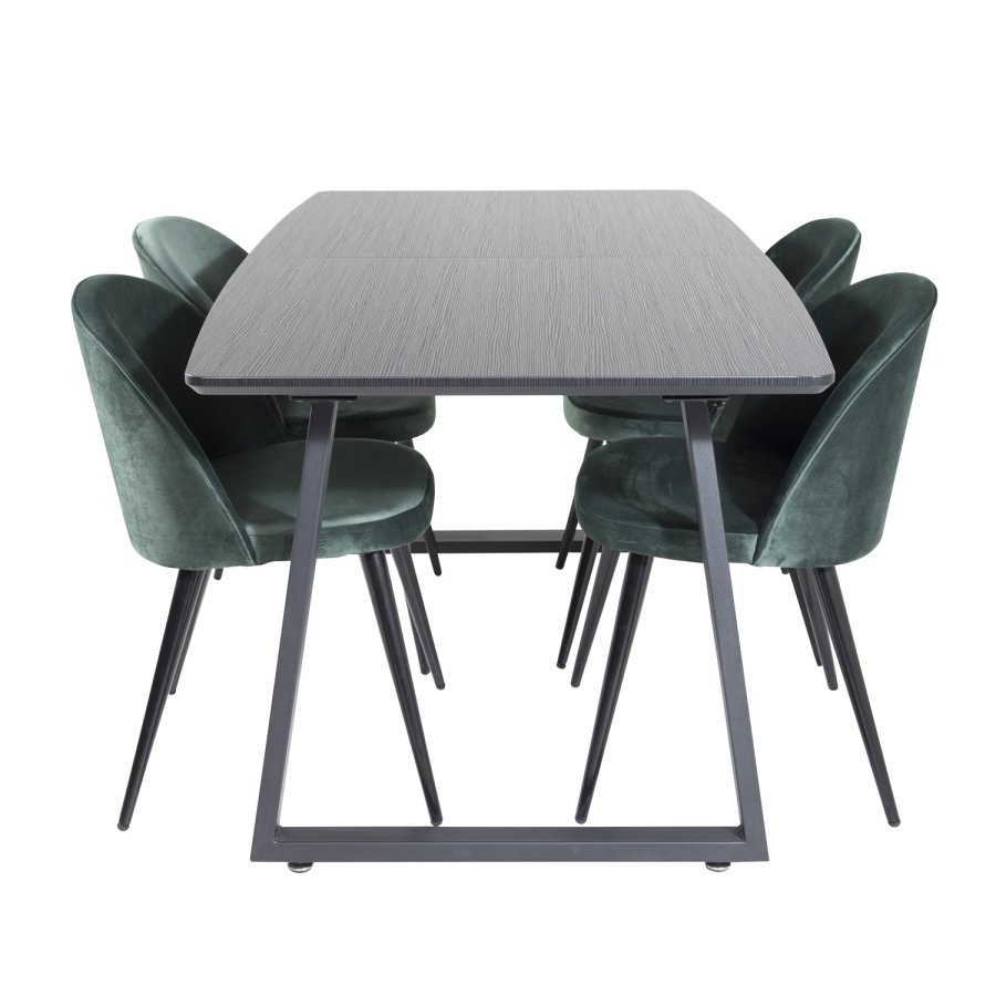 VENTURE DESIGN Inca spisebord, m. butterflybordplade - sort MDF og sort metal (160x85)