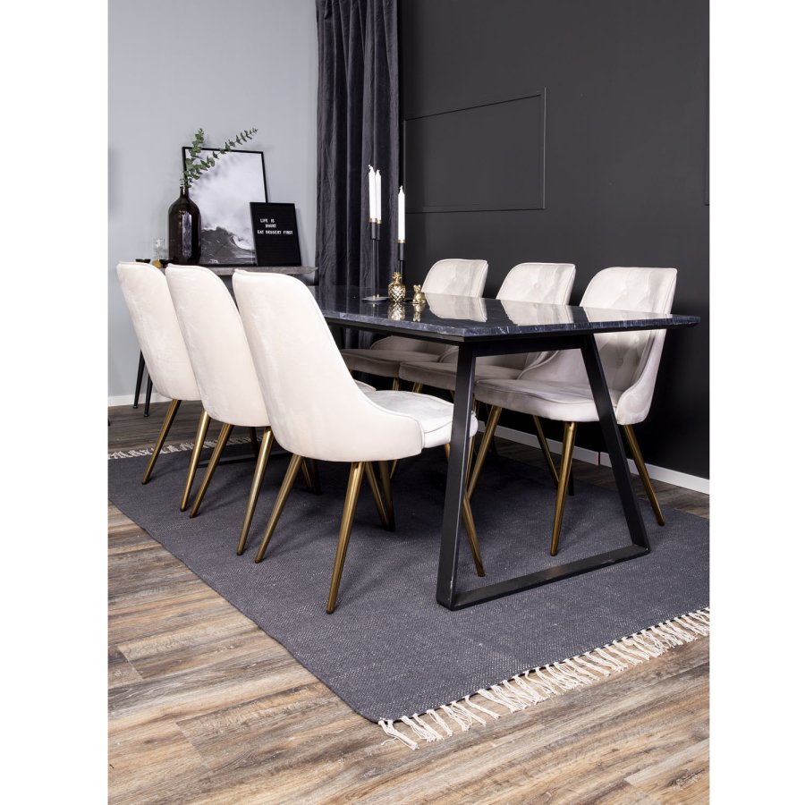 VENTURE DESIGN Velvet Deluxe spisebordsstol, m. armln - beige velour og messing metal