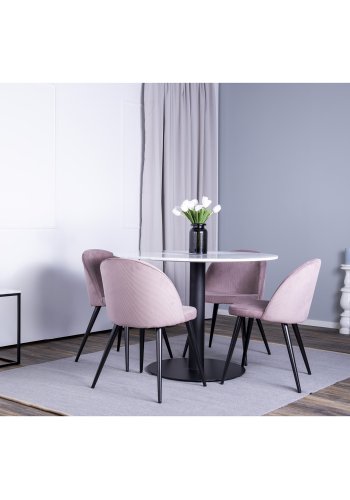 VENTURE DESIGN Velvet spisebordsstol, m. armln - gammelrosa velour og metal
