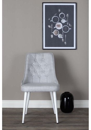 VENTURE DESIGN Velvet Deluxe spisebordsstol - lysegr polyester og hvid metal