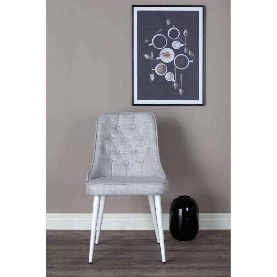 VENTURE DESIGN Velvet Deluxe spisebordsstol - lysegr polyester og hvid metal