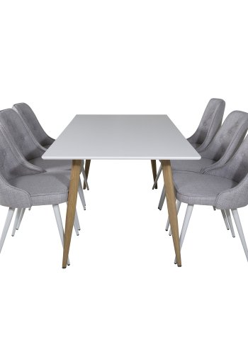 VENTURE DESIGN Velvet Deluxe spisebordsstol - lysegr polyester og hvid metal