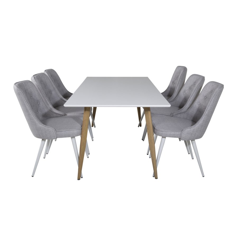 VENTURE DESIGN Velvet Deluxe spisebordsstol - lysegr polyester og hvid metal