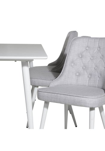 VENTURE DESIGN Velvet Deluxe spisebordsstol - lysegr polyester og hvid metal