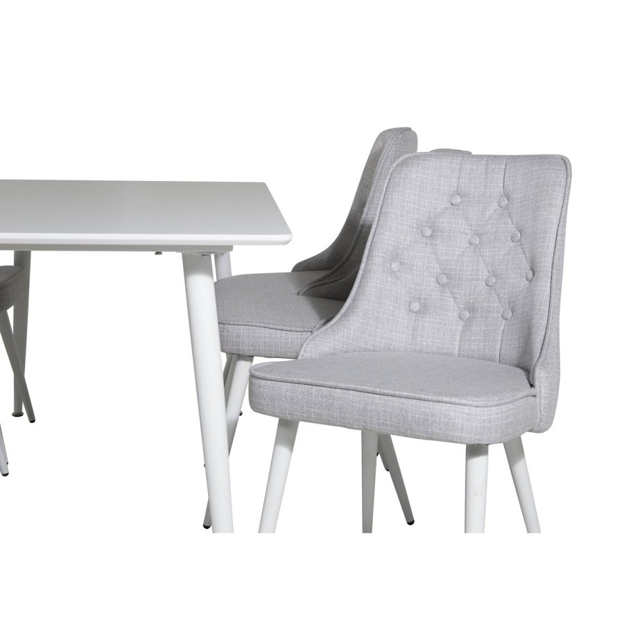 VENTURE DESIGN Velvet Deluxe spisebordsstol - lysegr polyester og hvid metal