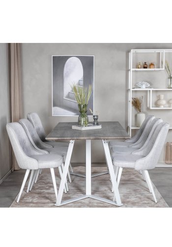 VENTURE DESIGN Velvet Deluxe spisebordsstol - lysegr polyester og hvid metal