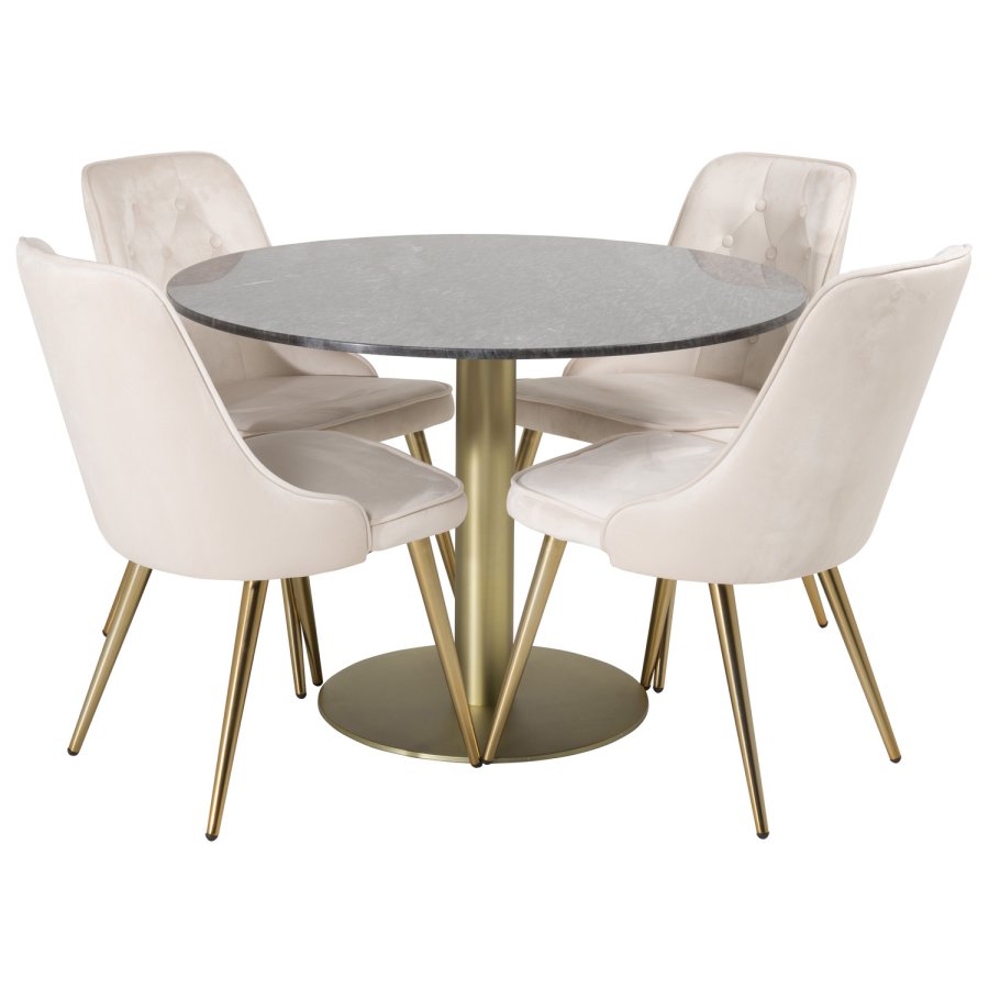 VENTURE DESIGN Velvet Deluxe spisebordsstol, m. armln - beige velour og messing metal