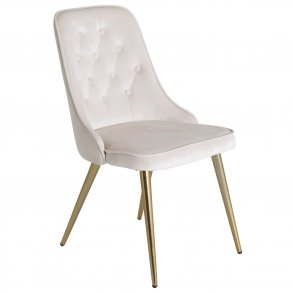 VENTURE DESIGN Velvet Deluxe spisebordsstol, m. armln - beige velour og messing metal