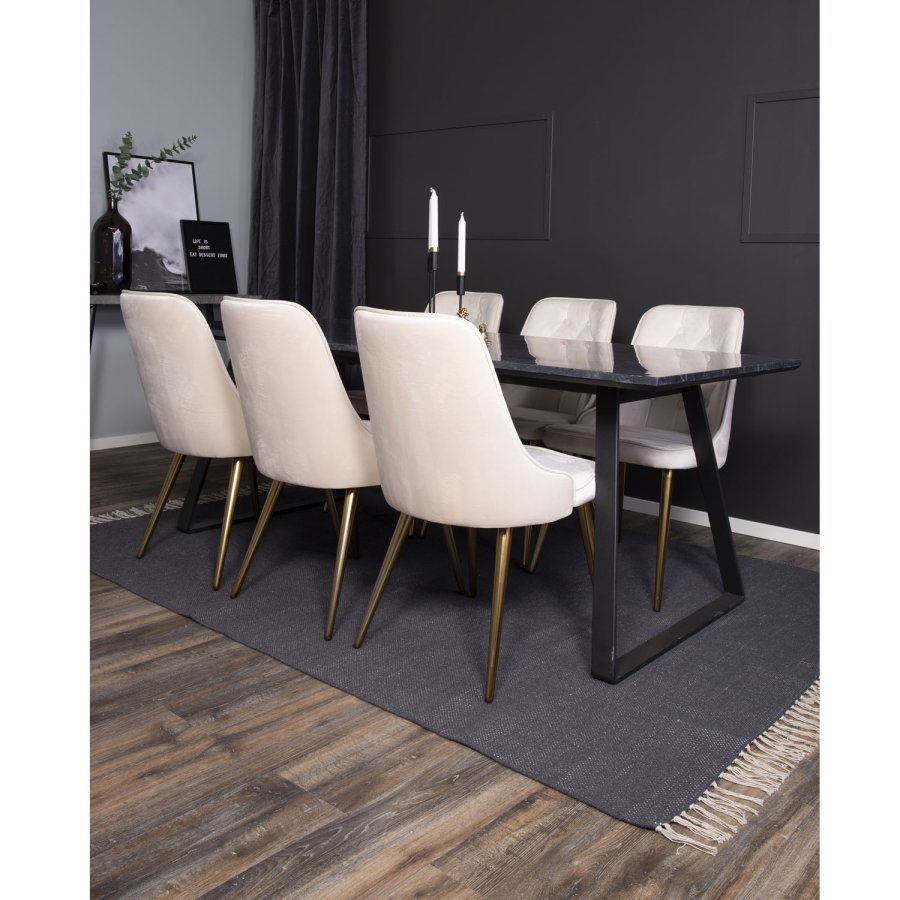 VENTURE DESIGN Velvet Deluxe spisebordsstol, m. armln - beige velour og messing metal