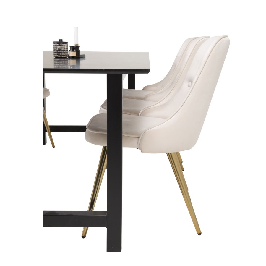 VENTURE DESIGN Velvet Deluxe spisebordsstol, m. armln - beige velour og messing metal