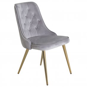 VENTURE DESIGN Velvet Deluxe spisebordsstol, m. armln - lysegr velour og messing metal