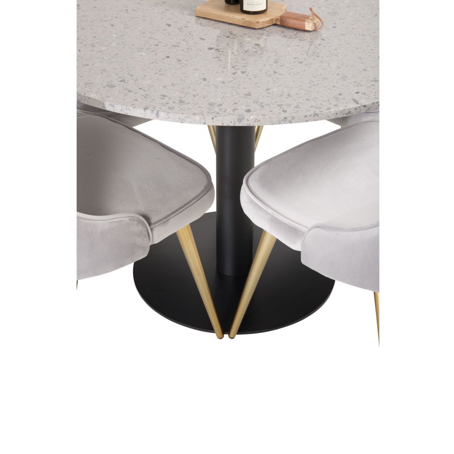 VENTURE DESIGN Velvet Deluxe spisebordsstol, m. armln - lysegr velour og messing metal