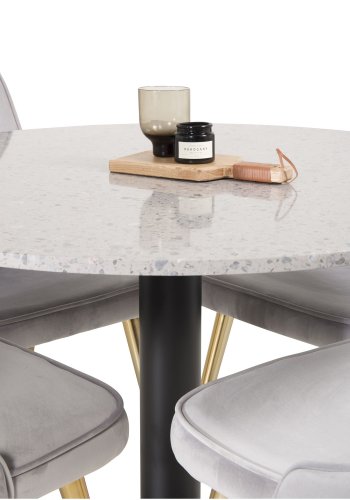 VENTURE DESIGN Velvet Deluxe spisebordsstol, m. armln - lysegr velour og messing metal