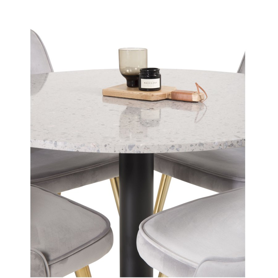 VENTURE DESIGN Velvet Deluxe spisebordsstol, m. armln - lysegr velour og messing metal