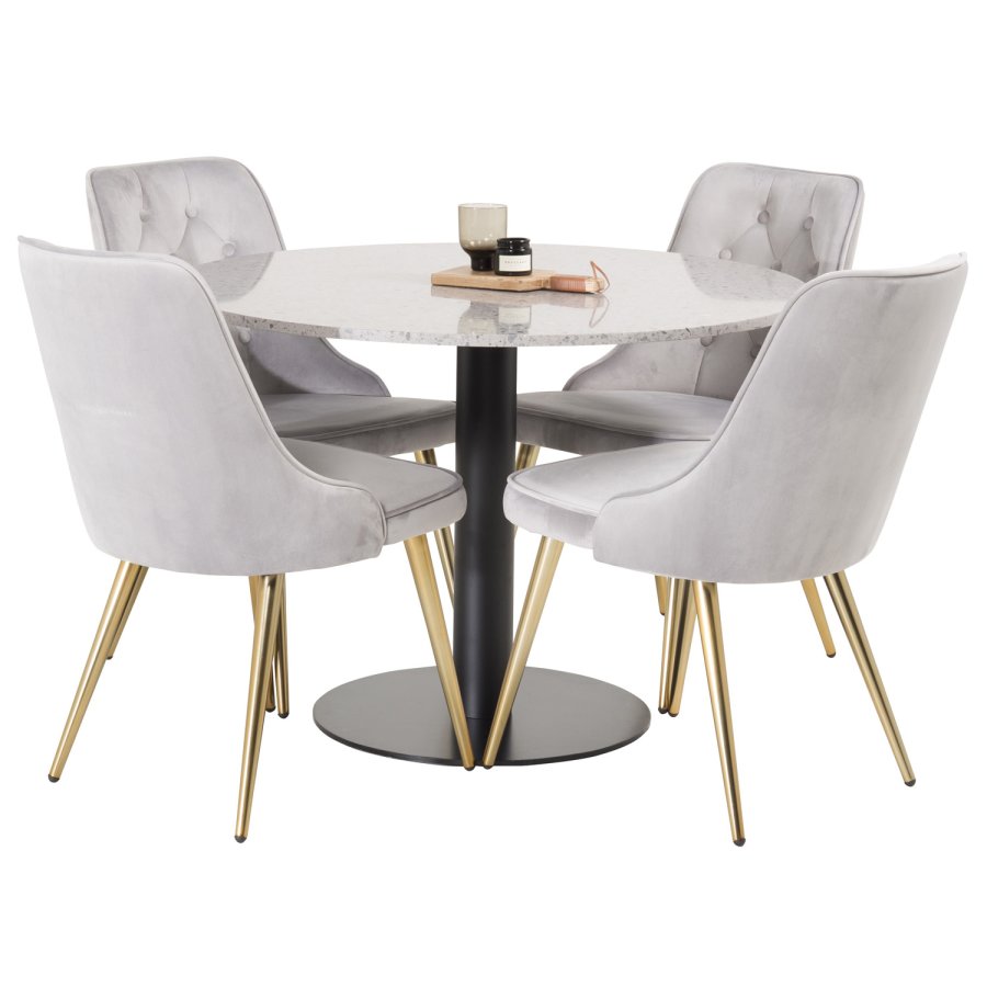 VENTURE DESIGN Velvet Deluxe spisebordsstol, m. armln - lysegr velour og messing metal